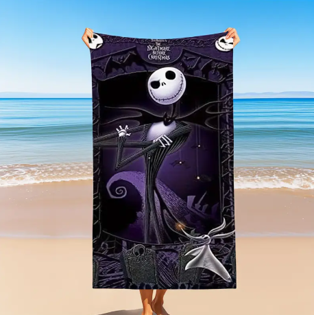 Jack Skellington Beach Towel – 55x27" Lightweight & Soft Nightmare Before Christmas Towel for Pool, Beach & Travel