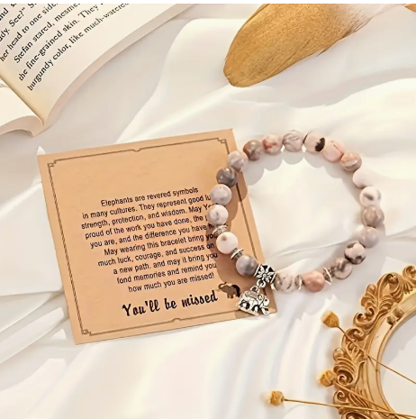 8mm Pink Zebra Jasper Stones Bracelet with Elephant Charm