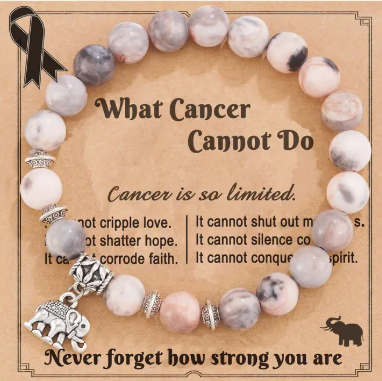 8mm Pink Zebra Jasper Stones Bracelet with Elephant Charm