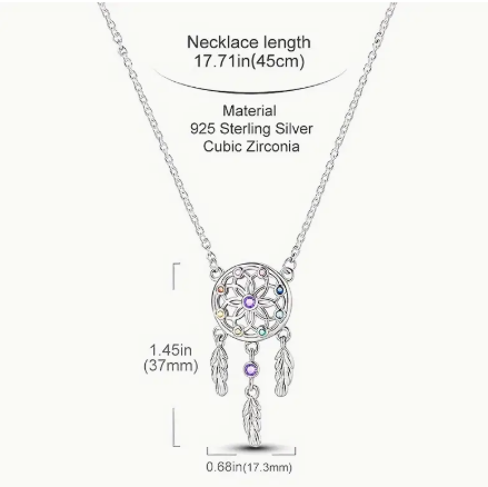 S925 Sterling Silver Dreamcatcher Necklace with Cubic Zirconia Inlay