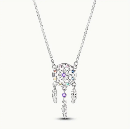 S925 Sterling Silver Dreamcatcher Necklace with Cubic Zirconia Inlay