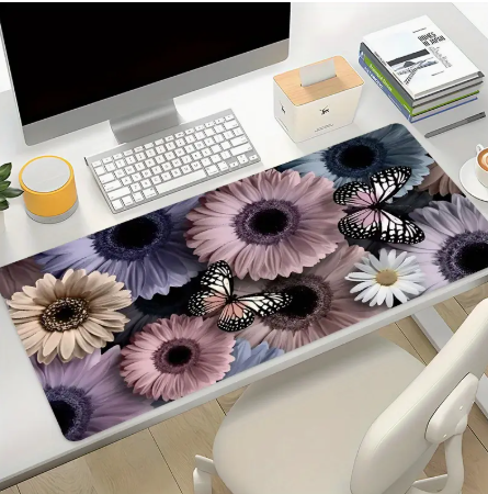 Gerber Daisy & Butterfly Extended Mouse Pad – Large Floral Desk Mat (23.6” x 11.8”), Non-Slip Surface for Home & Office