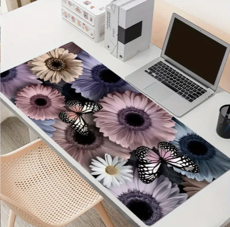 Gerber Daisy & Butterfly Extended Mouse Pad – Large Floral Desk Mat (23.6” x 11.8”), Non-Slip Surface for Home & Office