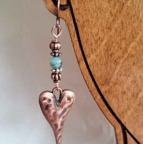 Retro Heart Geometry Ethnic Style Copper Natural Stone Multi-Color Pendant Earrings
