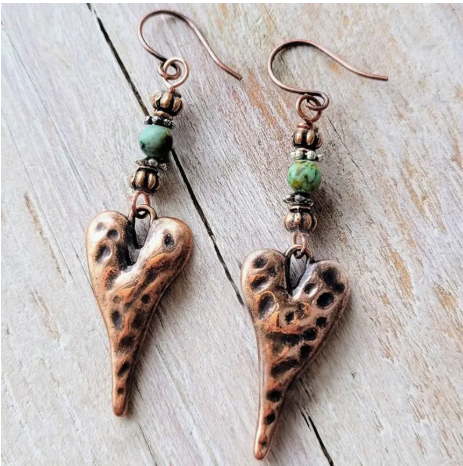 Retro Heart Geometry Ethnic Style Copper Natural Stone Multi-Color Pendant Earrings