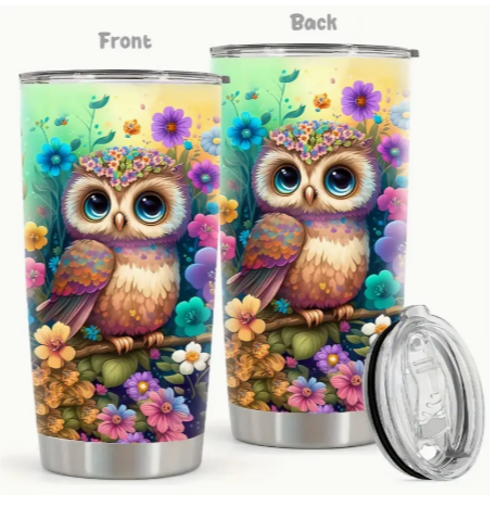 20oz Cute Owl FloralStainless Steel Tumbler with Lid