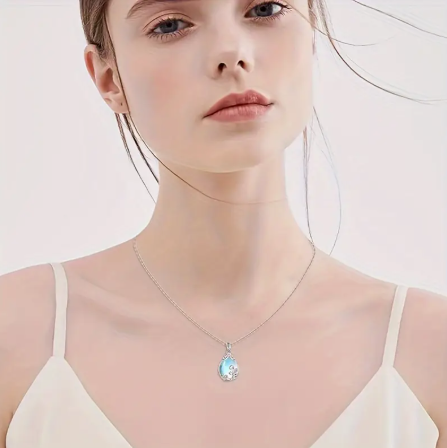 S925 Sterling Silver Moonstone Teardrop Pendent Necklace