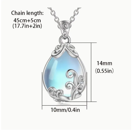 S925 Sterling Silver Moonstone Teardrop Pendent Necklace