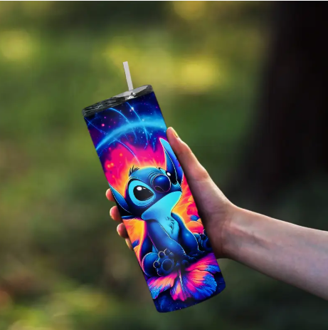 Disney Stitch 20oz Stainless Steel Cosmic Tumbler – Vibrant Galaxy Print, Insulated Travel Cup with Lid & Straw