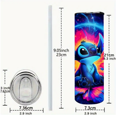 Disney Stitch 20oz Stainless Steel Cosmic Tumbler – Vibrant Galaxy Print, Insulated Travel Cup with Lid & Straw
