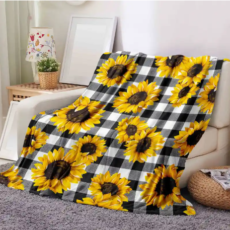 Sunflower & Buffalo Plaid Large Velvet Blanket