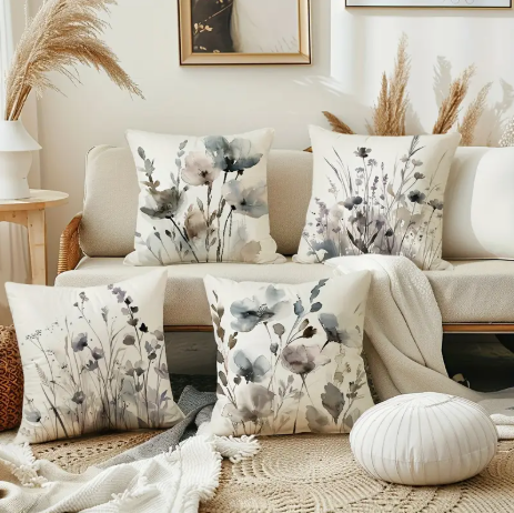 Watercolor  Flower Leaves Burlap Throw Pillowcases