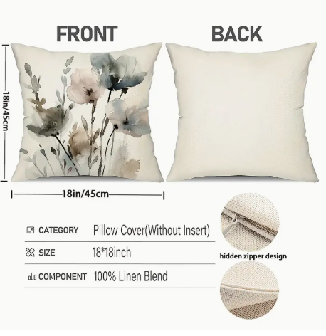 Watercolor  Flower Leaves Burlap Throw Pillowcases