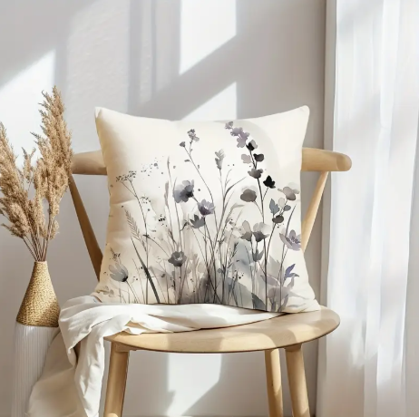 Watercolor  Flower Leaves Burlap Throw Pillowcases