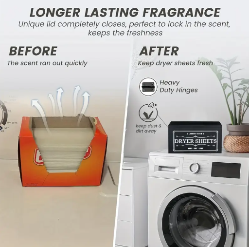 Wooden Dryer Sheet Holder Box with Hinged Lid – Black Rustic Laundry Room Organizer for Dryer Sheets – Holds Up to 180 Sheets