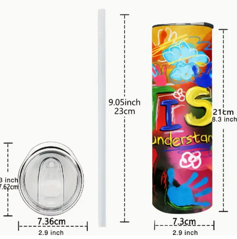 Autism Awareness 20oz Stainless Steel Insulated Tumbler – Travel Mug with Lid & Straw, Reusable Double-Wall Cup