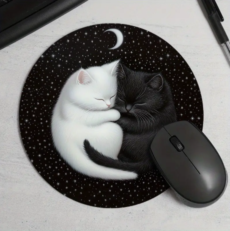 Whimsical Cat Round Mouse Pad