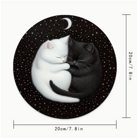 Whimsical Cat Round Mouse Pad