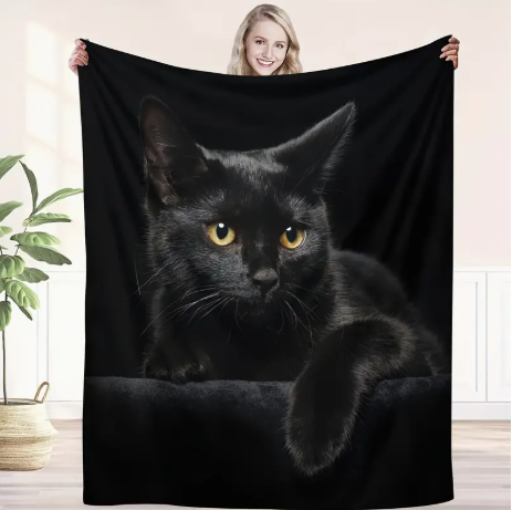 Black Cat Flannel Throw Blanket – 51"x59" Soft Cozy Blanket for Couch, Bed, Office & Cat Lovers