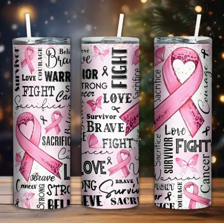 20oz Breast Cancer Awareness Tumbler with Straw & Gift Box – Stainless Steel Insulated Pink Ribbon Travel Cup