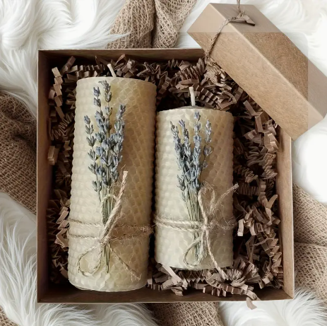 2-Piece Beeswax Lavender Candle Gift Set – Handcrafted Scented Candles