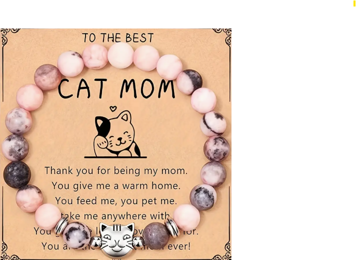 8mm Pink Texture Cat  Mom Stone Beads Chain Bracelet