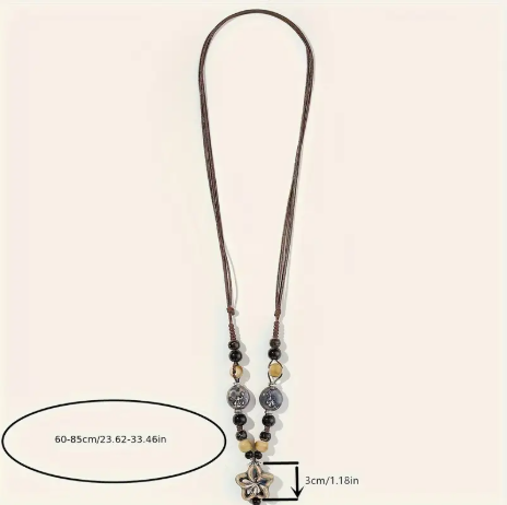 🪷 Bohemian Ceramic Beaded Necklace – Adjustable Ethnic Floral Pendant Jewelry