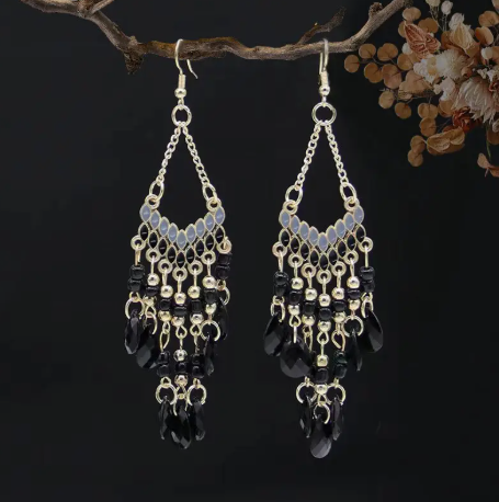 Bohemian Beaded Tassel Dangle Earrings – Long Vintage Statement Jewelry with Ethnic Vibes