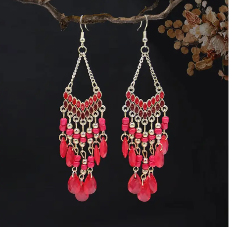 Bohemian Beaded Tassel Dangle Earrings – Long Vintage Statement Jewelry with Ethnic Vibes