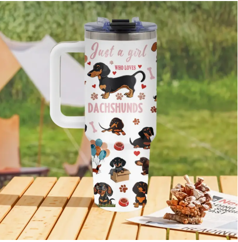 Dachshund 40oz Stainless Steel Tumbler with Handle – Perfect Gift for Dog Lovers
