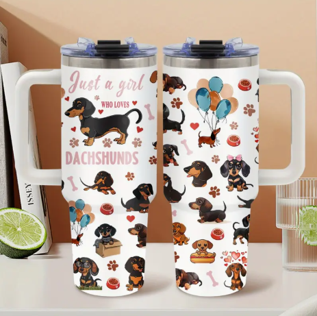 Dachshund 40oz Stainless Steel Tumbler with Handle – Perfect Gift for Dog Lovers