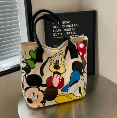 Disney Mickey & Friends Canvas Shoulder Bag – Large Capacity Tote with Pluto, Donald, Goofy & More | Zipper Closure, Hand Washable
