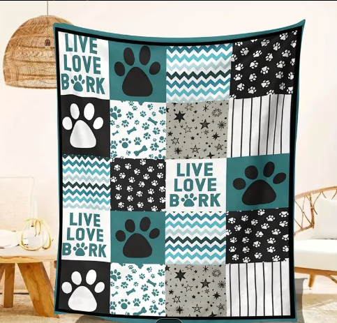 Dog Paw Print Flannel Fleece Throw Blanket