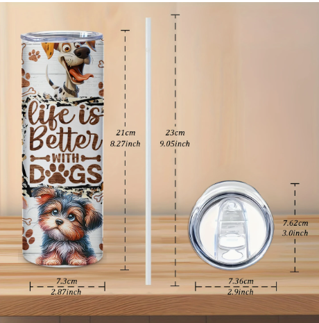20oz “Life is Better with Dogs” Stainless Steel Travel Tumbler – Dog Lover Gif