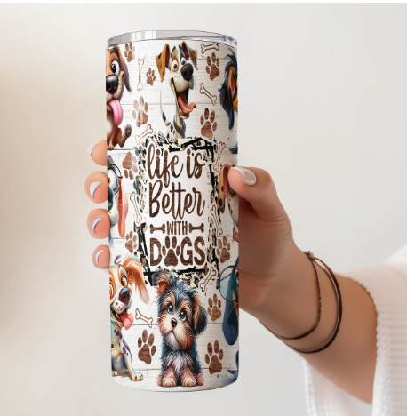 20oz “Life is Better with Dogs” Stainless Steel Travel Tumbler – Dog Lover Gif