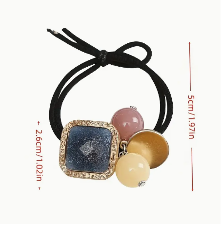 3pc Elegant Double-Layer Acrylic Hair Ties with Gemstone Accents – Chic Color-Block Design for Stylish Updos & Ponytails