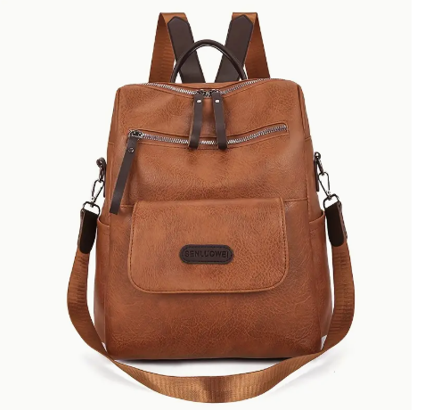Women's Vegan Leather Backpack Purse – Brown Multifunction Travel Shoulder Bag with Large Capacity and Anti-Theft Design