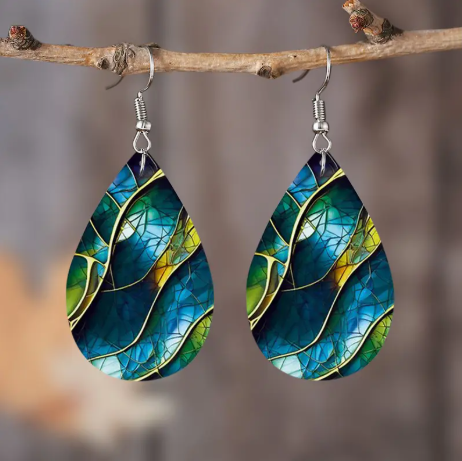 Shell Pattern Teardrop Earrings – Lightweight Vegan Leather Dangles | Soft PU Leather, Casual Chic Gift Idea