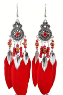 Boho Red Feather Tassel Earrings – Vintage Statement Dangle Hooks