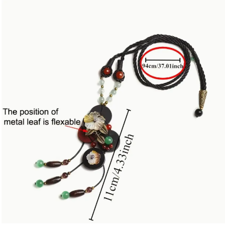 Bohemian Floral Long Necklace – Vintage Wooden Beads & Natural Crystal Accents, Handcrafted Boho Jewelry for Women