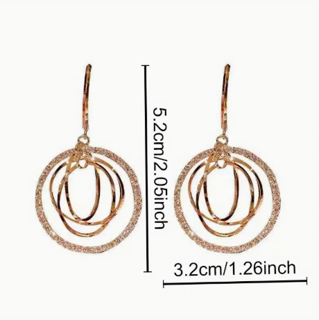 925 Silver Plated Geometric Rhinestone Circle Earrings – Sparkling Multi-Hoop Dangles for Women