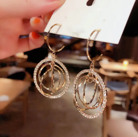 925 Silver Plated Geometric Rhinestone Circle Earrings – Sparkling Multi-Hoop Dangles for Women