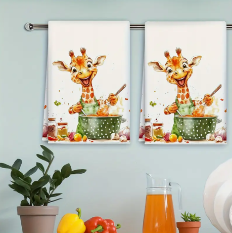 🦒 Whimsical Giraffe Chef Kitchen Towels – Set of 2 | Decorative Ultrafine Microfiber Dish Towels for Kitchen Décor & Gifting