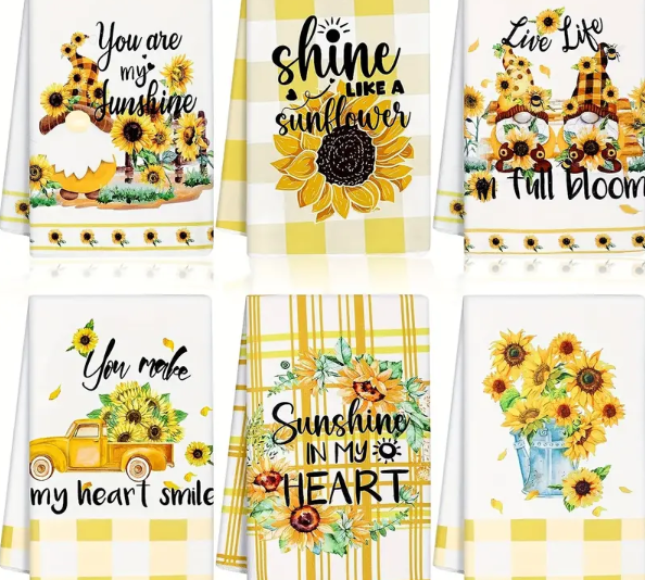 Gnome & Sunflower Microfiber Towels - Set of 6
