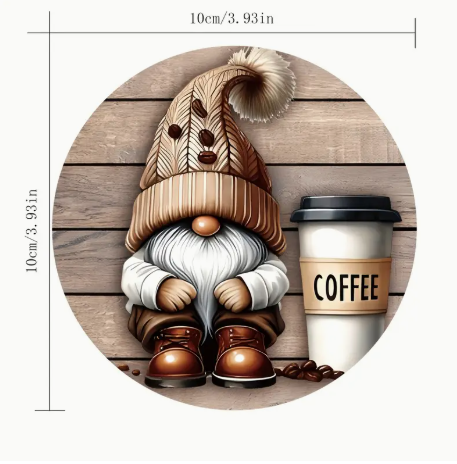 8-Piece Festive Gnome Wooden Coaster Set – Round Hand-Washable Cup Mats for Coffee & Holiday Decor | Rustic Home Accent