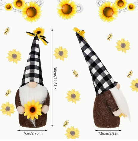 3-Piece Summer Gnome Décor Set – Sunflower & Buffalo Plaid Plush Gnomes | Tiered Tray, Kitchen, and Garden Display
