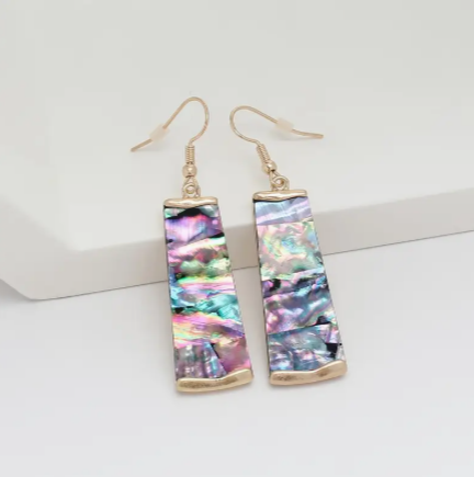 Elegant Gradient Abalone Shell Dangle Earrings – Vintage-Inspired Statement Jewelry