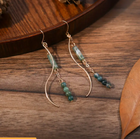 Bohemian Vintage Style Jade & Green Jasper Earrings