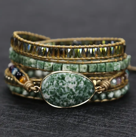 Green Jasper Boho Style Wrap Bracelet
