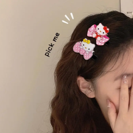 10pcs Licensed Hello Kitty Cartoon Hairpin Set – Cute Pink Acrylic Hair Clips for Girls